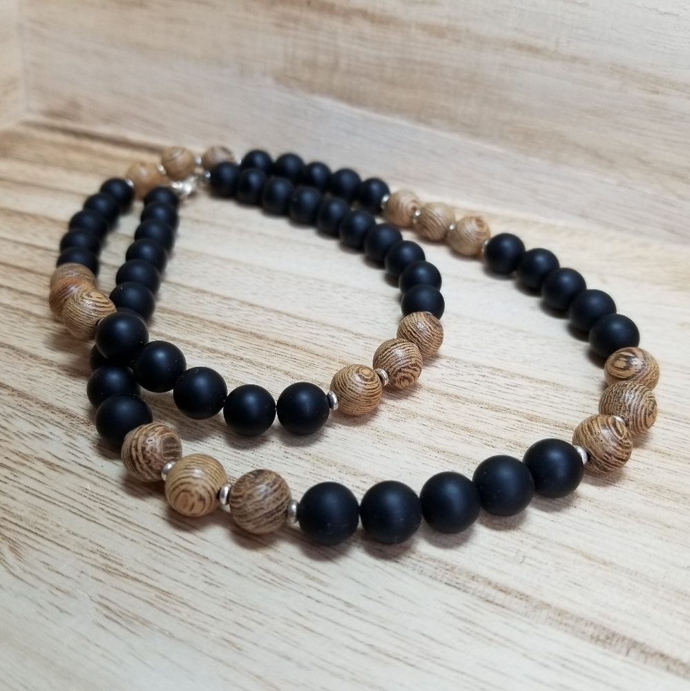 Black Onyx & Sandalwood Sterling Silver Ne…